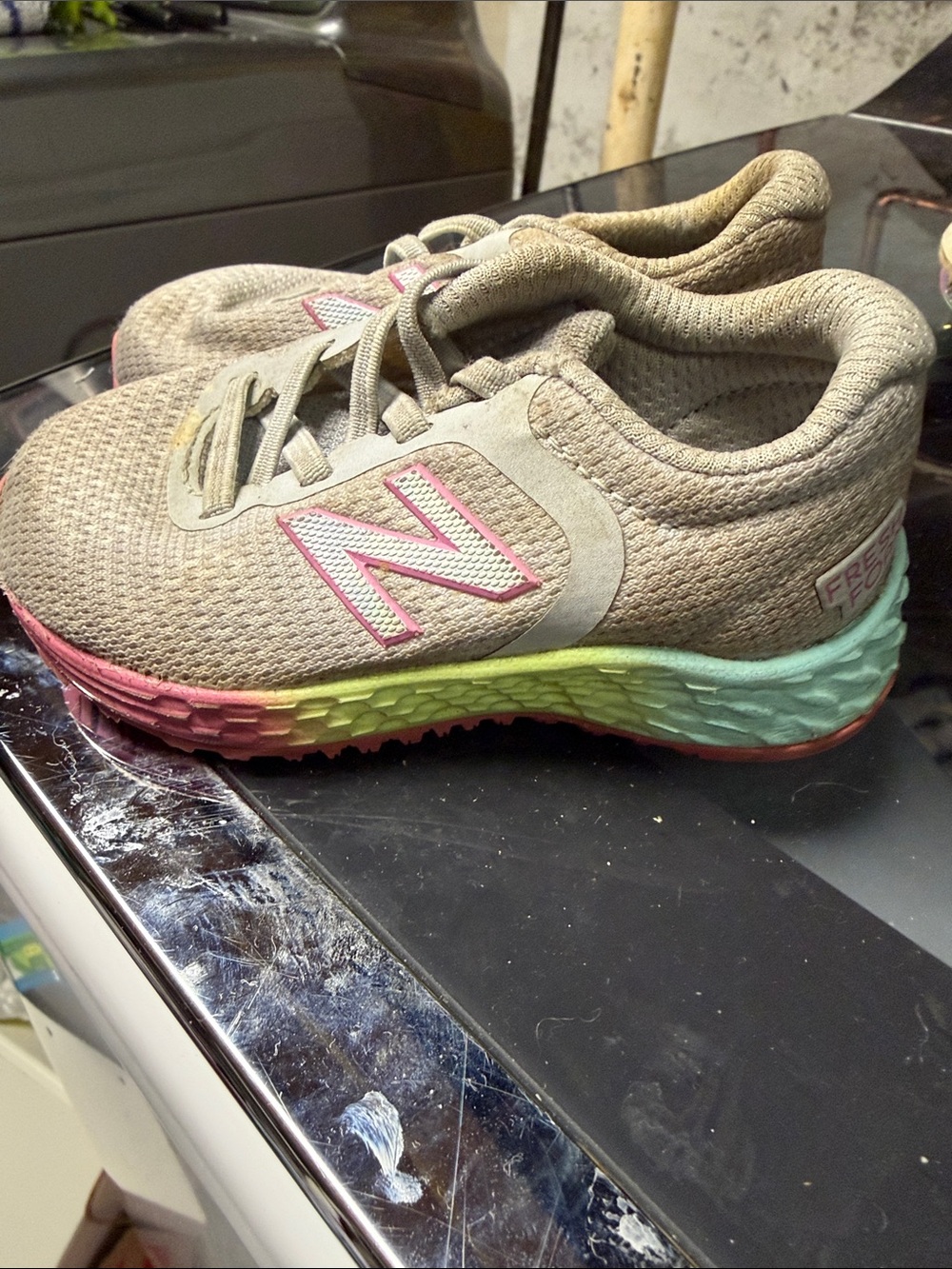 New Balance Kids Sneakers Beige with Pink and Green Gradient Sole